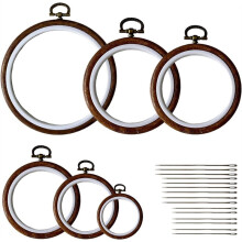 6 Pcs Imitated Wood Embroidery Hoops Frame, Round Stitch Hoop with 16 Needles for Art DIY Sewing
