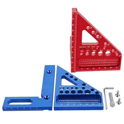 Woodworking Square Protractor, Woodworking Square with Dowel Pins,Aluminum Alloy Miter Triangular Ruler,Angler Scriber B 1