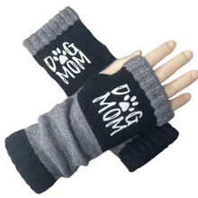 Fashionable Acrylic Gloves Splicing Knitted Glove-Black letter