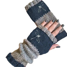 Embroidered Acrylic Gloves With Touchscreens Function-Cyan DF