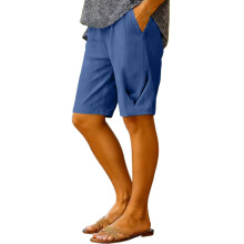 Women's knee-length cotton and linen shorts, casual -Blue XXXL
