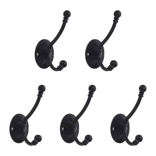 5 Piece Modern Single Hook Set Strong Zinc Alloy-Black