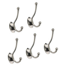 Pack Of 5 Zinc Alloy Wall Hooks Heavy Duty Modern Single-Silver