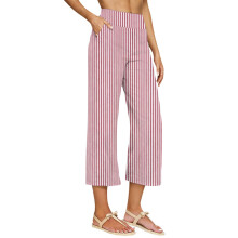 Linen Pants for Women Flowy Wide Leg Capris Pant-rose red L