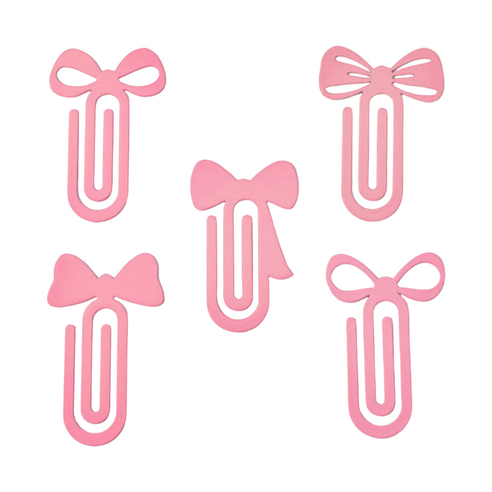 5Pieces Pink Bowknot Pattern Paper Clips Bookmarks Holders Iron 7627001383449