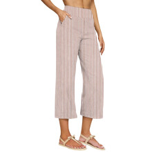 Linen Pants for Women Flowy Wide Leg Capris Pant-dark pink M