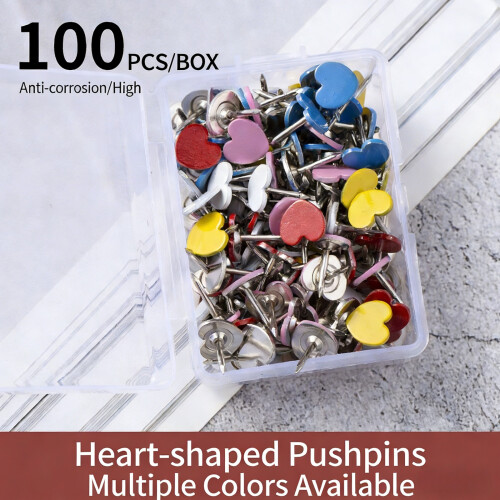 100pcs Heart Shaped Thumbtack Office Tacks Strong Metal-Red 2