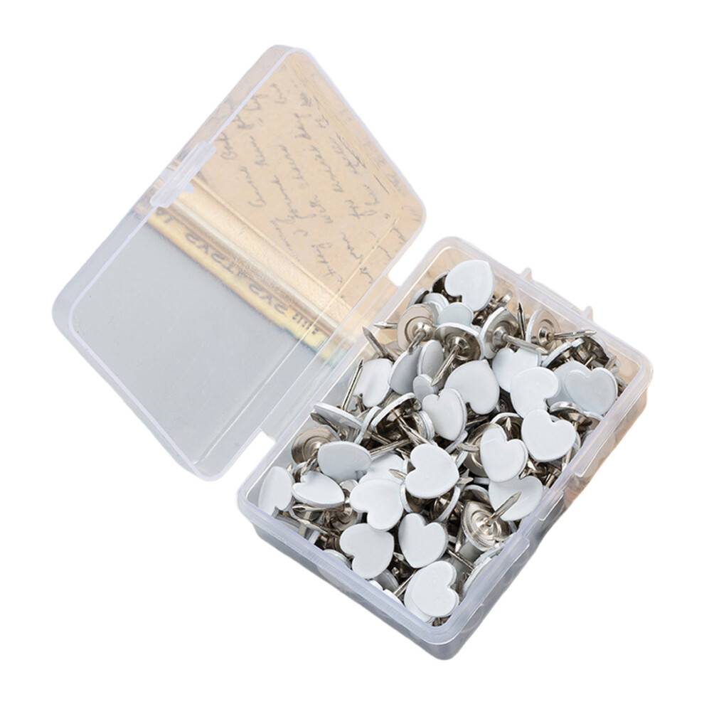 White 100Pcs Heart Shape Push Pins Metal Thumb Tacks Cork