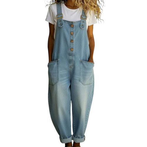 Stylish Polyester Overall Pant For Women-Light Blue L