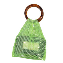 Resin Handle Wine Pouch Mesh Rhinestones Bottle-grass green