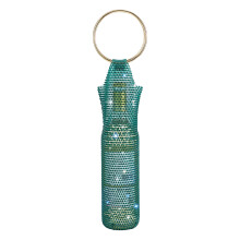 Stylish Metal Handle Wine Pouch Rhinestones Mesh Bottle-emerald