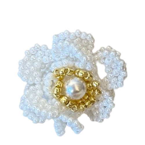 Stylish Acrylic Beaded Flower Ring Handcrafted With-White