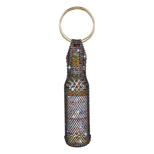 Stylish Metal Handle Wine Pouch Mesh Embedded-fantasy color