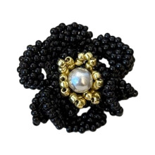Fashionable Acrylic Beaded Ring With Floral Design-Black