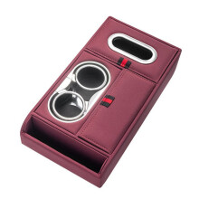 Car Armrest Storage Box Waterproof Fade Resistant Comfort Cushion for Long Drives Easy Install Organizer Leather (Red)