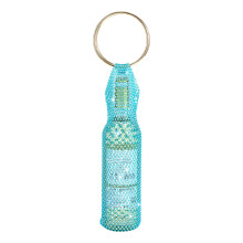 Metal Handle Wine Toted Bags Rhinestones Mesh Bottle-lake blue