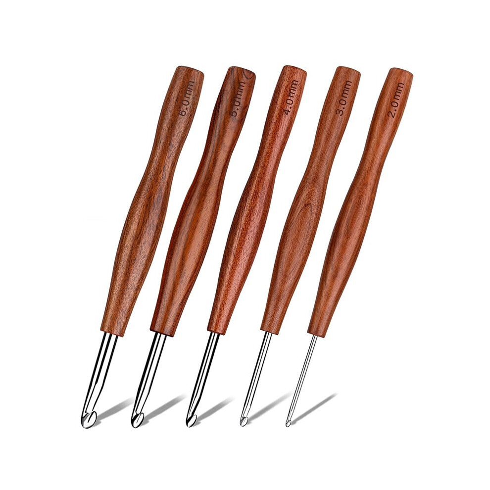 5 Pcs Crochet Hook, 5 Size Aluminum Ergonomic Crochet Hook With Wooden Handle For Arthritic Hands,Crochet Needles 4712217015789