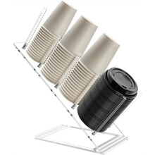 Acrylic Cup and Lid Holder, Adjustable Coffee Cup Holder Organizer Disposable Cup Dispenser Stand Countertop for Coffee