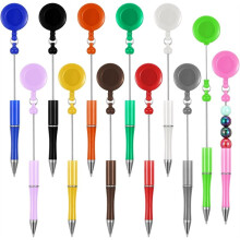 24 Pcs Beadable Pens Black Ink Bead DIY Retractable Reel Pen Ballpoint Pull Clip for Waitress Office Worker Teacher Gift