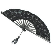 2X Handmade Cotton Lace Folding Hand Fan for Party Bridal Wedding Decoration (Black)