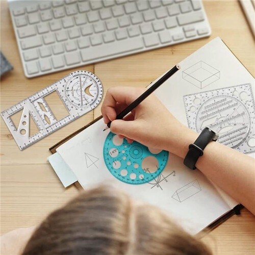 8 Pcs Multifunctional Geometric Ruler Drawing Tools Plastic Ruler Set Mathematics Measuring Circle Drawing Rulers 1