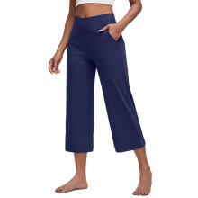 Women Soft High Waist Work Trousers Business Casual-Blue M