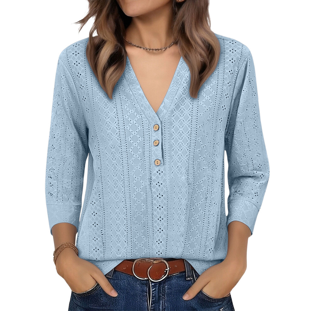 Women's t-shirts, half sleeve, V-neck, cotton and-Blue XXXL