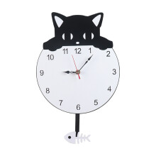 Acrylic Cats Fish Pendulum Wall Clock Swing Design Quiet