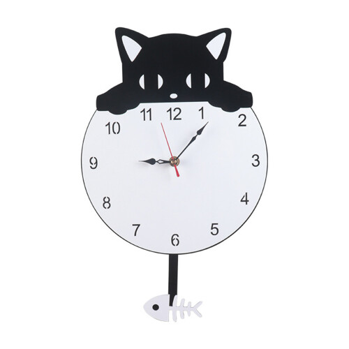 Acrylic Cats Fish Pendulum Wall Clock Swing Design Quiet