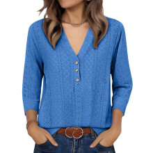 Damen-T-Shirts, halbe Ärmel, V-Ausschnitt,-Himmelblau XXXL