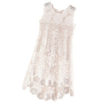 Elegant Round Neck Lace Dress For Women Cotton Fabric-White