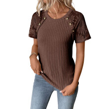 Women Textured Shirts Fall Sweaters Loose Fit Short-brown S