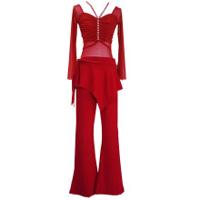 Belly Dance Outfit Set Comfortable Crop Tops and Pants-Red M
