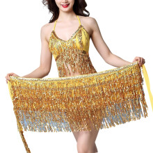 Laces Up Sequins Mini Skirt Belly Dancing Hip Scarf-Gold os