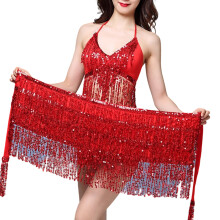 Sequins Mini Skirt Belly Dance Hip Scarf Belly Dance-Red os