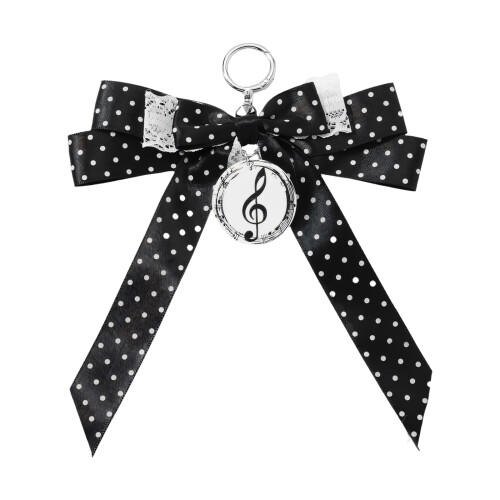 Elegant Black And White Piano Key Pattern Bowknot Keychain-B