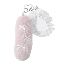 Trendy Styles Plush Keychain With Tail And Bowknot Designs-Pink