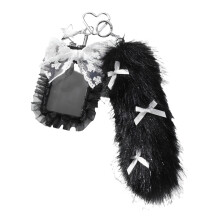 Lovely Plush Tail Keychain With Detail For Daily Use-Black