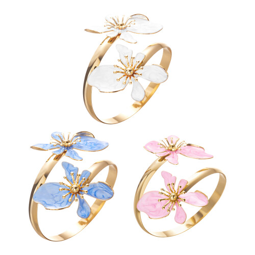 Open Adjustable Flower Theme Bracelet Modern Flower-Pink 1