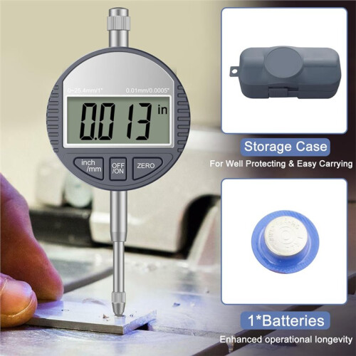 Electronic Digital Dial Indicator Gauge 0-12.7mm/0.5" Inch/Metric Conversion,with 0.01mm/0.0005"Resolution for Testing B 1