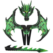 3Pcs Dragon Wing Mask and Tail Set Halloween Dragon-black green