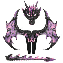 Dinosaur Cosplay Mask Wing Tail Halloween Party-pink black p