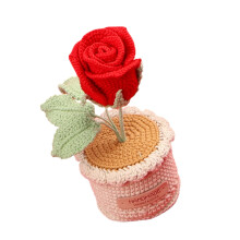 Small Knitting Potted Plant Crochet Rose Flower In Vase-Red