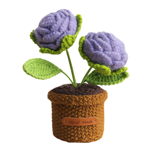 Künstliche Rose im Häkeltopf, handgemachte Strickblume,-C