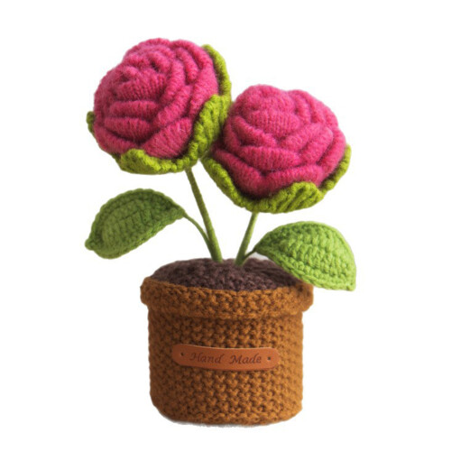 Mini-Häkelrose, Topfpflanze, gestrickte Blume in Vase,-B