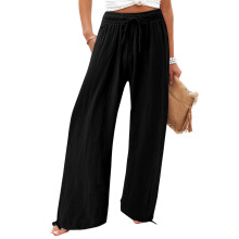 Loose Fit Casual Pants Solid Color Long Trousers-Black XXL