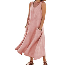 Casual Women's Pocket Dress Sleeveless Design Ideal-Pink 3XL