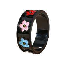 Vibrant Flower Drip Oil Resin Bracelet For Girls-flowers Black