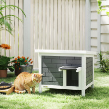 PawHut Outdoor Cat House Insulated Wooden Feral Cat Shelter w/ Openable Roof