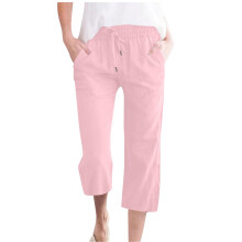 Women's cotton and linen casual straight wide-leg loose-Pink S